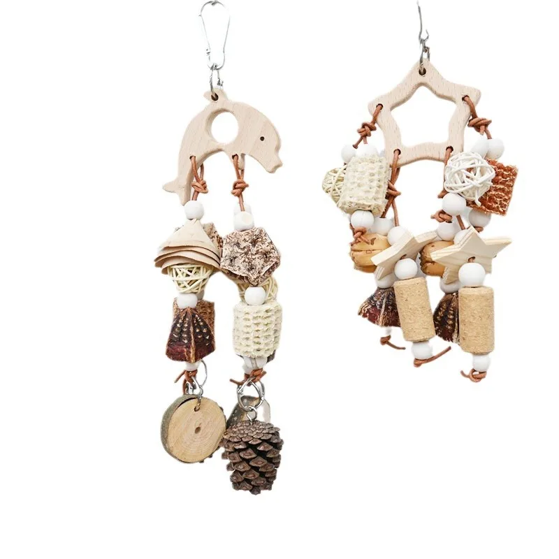 Natural Parrot Bird Toy Wooden Fruit nibble skewers pine cones corncob cork tooth grinding Cage Supplies Bird Accessories New - Image 3