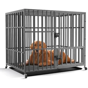 Heavy Duty Dog Crate for Large Jumbo Dogs: 46inch Extra Large Strong Metal Kennel with Chew Resistant Square Tube Design Top-Op