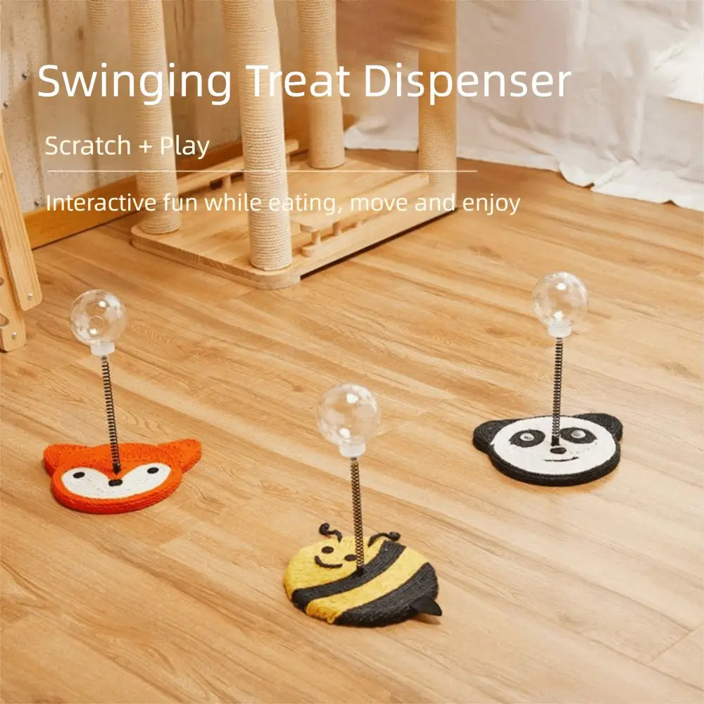 Cartoon Cat Treat Ball with Scratcher Sisal Base Spring Stand Pet Interactive Feeder Clear Ball Self Play - Image 4