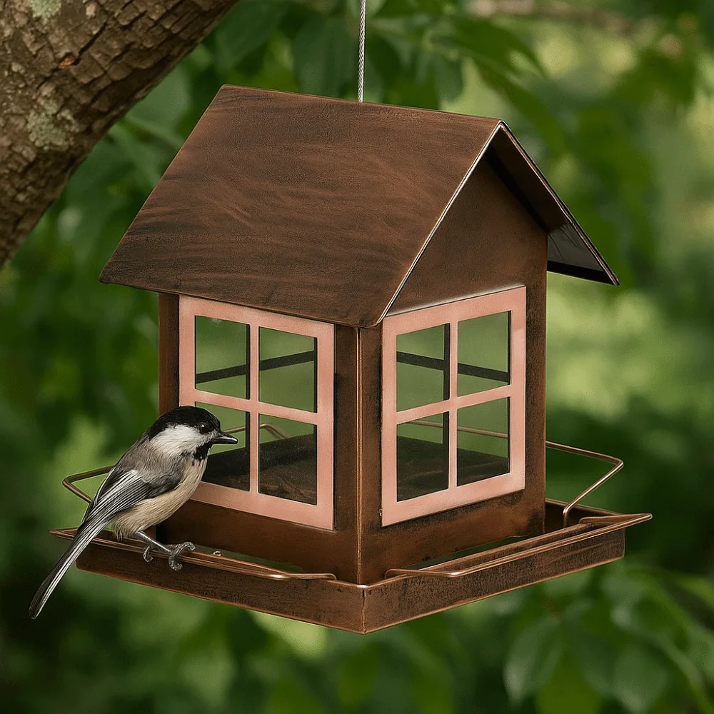 Bird Raising Tool Hanging Bird Feeder Large Capacity Windproof Bird Feeding Equipment Metal House Shape Bird Food Bowl Backyard - Image 5