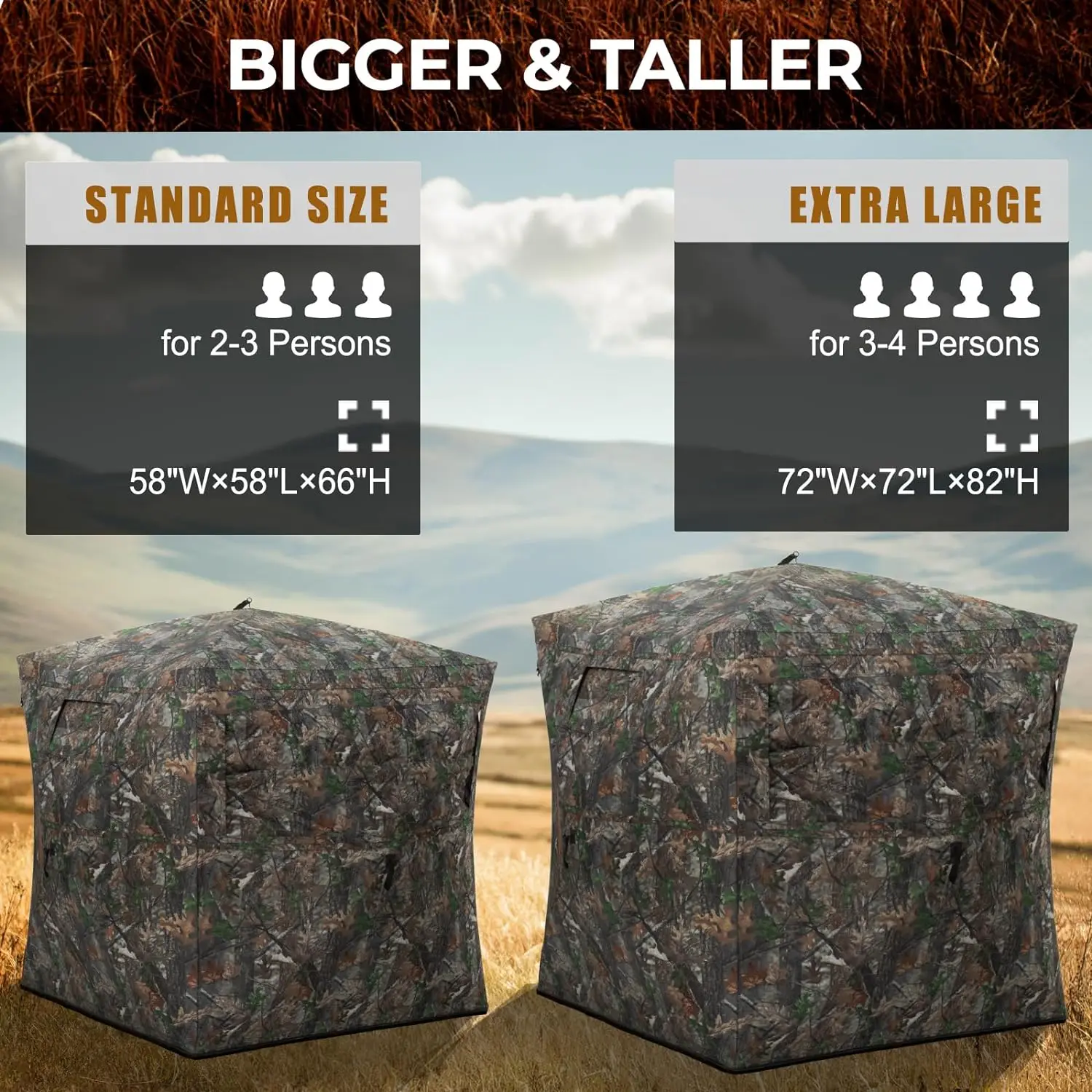 Portable and Durable Hunting Tent, Pop Up Deer Blinds, See Through Ground Blinds, 2-3 and 3-4 Person, 270 ° - Image 2