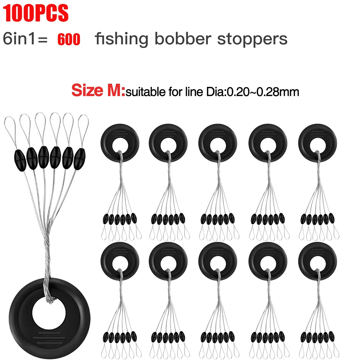 Rubber Fishing Bobber Stopper,6 in 1 Float Sinker Stops,Black Oval Cylinder,L M S Float Stop Available - Image 11