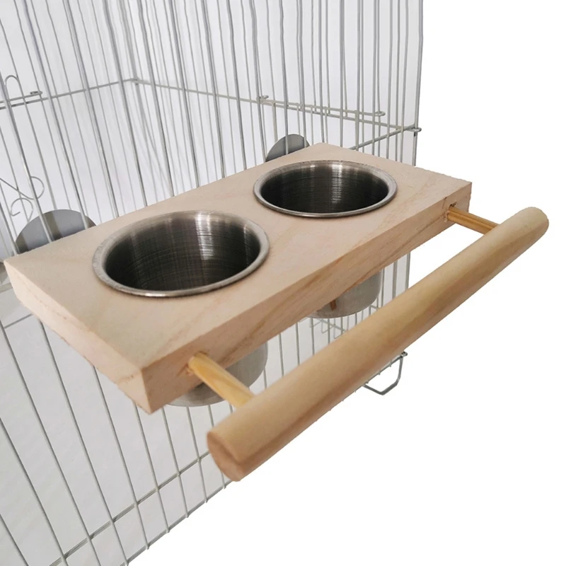 Bird Feeding Cup Hanging Parrot Feeder Stainless Steel Food Water Bowls with Platform Perch for African Greys Budgies Y5GB - Image 2