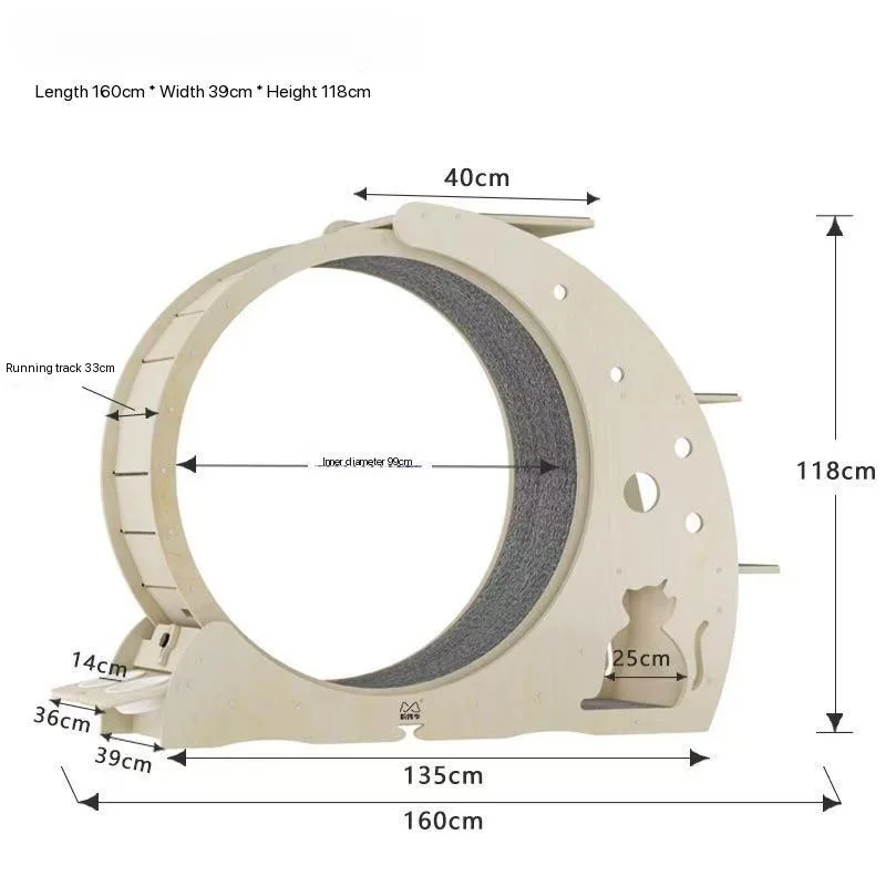 High-quality Luxury Cartoon Modern Wood Multifunctional Cat Treadmill Running Wheel Large Exercise Interactive Cat Toy - Image 2