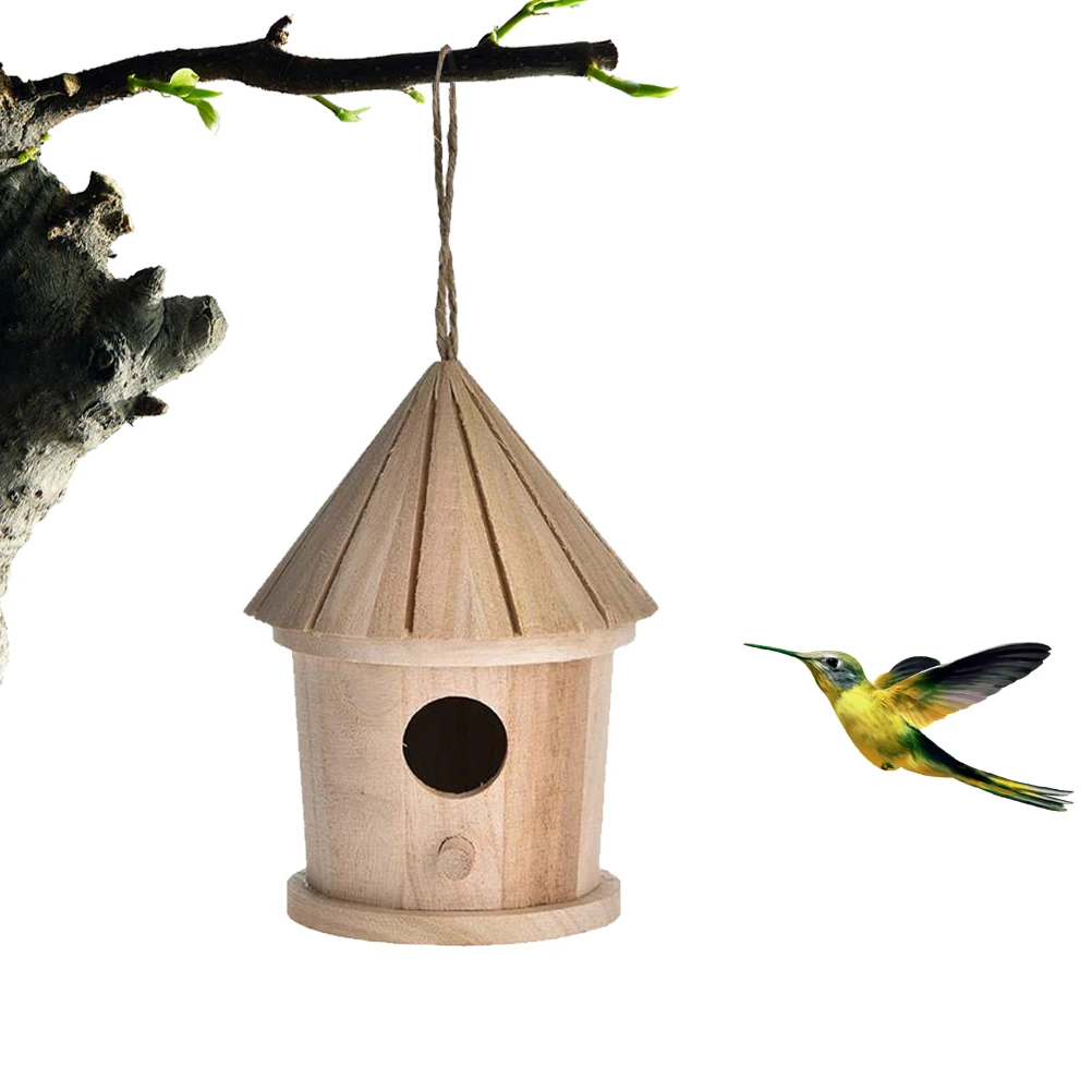 For Birds Wooden Bird Nest Hanging Bird House Natural Wooden Bird Cage Resting Place - Image 6