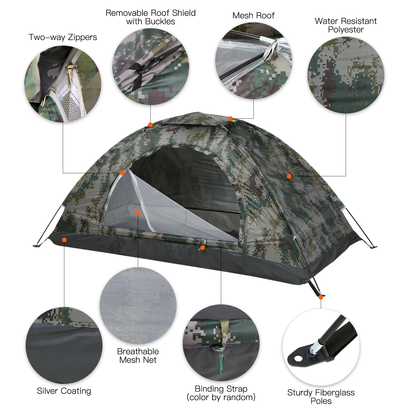 Tomshoo 1/2 Person Ultralight Camping Tent Single Layer Portable Hiking Tent Anti-UV Coating UPF 30+ for Outdoor Beach Fishing - Image 2