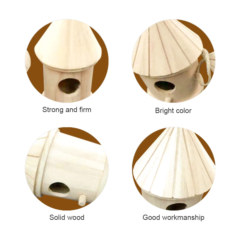For Birds Wooden Bird Nest Hanging Bird House Natural Wooden Bird Cage Resting Place - Image 5