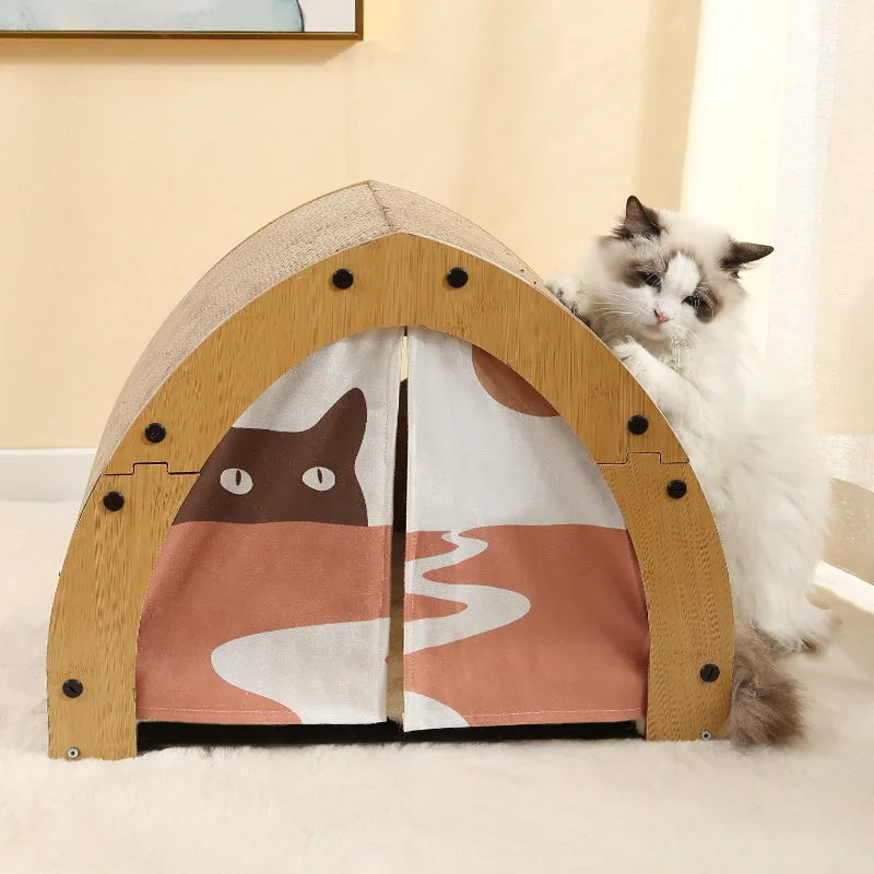 Luxury Four Seasons Universal Corrugated Paper Pet Tent Foldable Wood Cat House with Solid Pattern Cool Cat Nest for Pets - Image 3