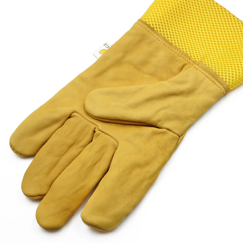 Beekeeping Gloves Yellow Short Mesh Protective Sleeves Breathable leather and Cloth Anti Bee Apiculture Beekeeping Gloves - Image 5