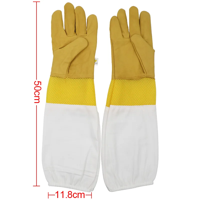 Beekeeping Gloves Yellow Short Mesh Protective Sleeves Breathable leather and Cloth Anti Bee Apiculture Beekeeping Gloves - Image 3
