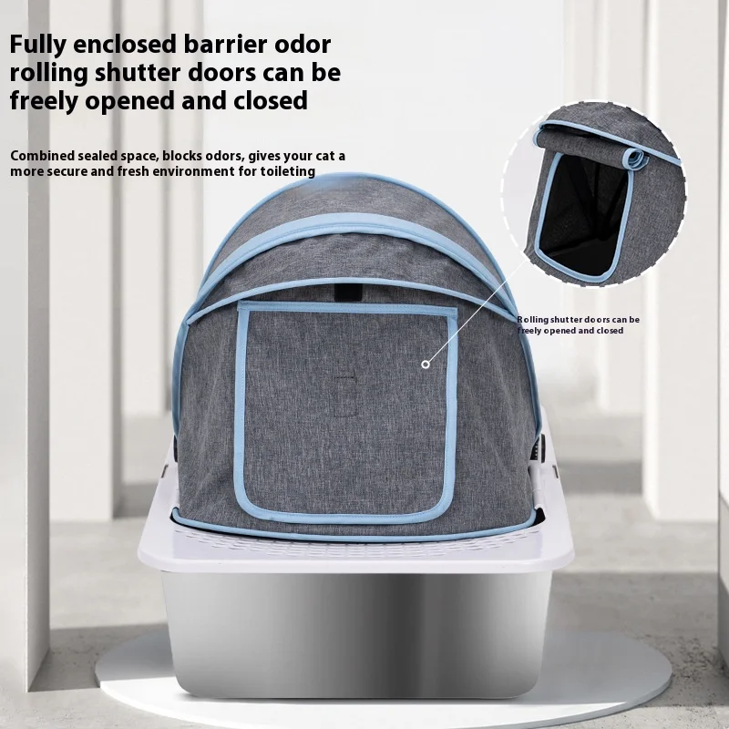 Portable Stainless Steel Large Cat Litter Box with Fully Enclosed Non-Slip Easy Clean Features Pet Toilet Accessory - Image 2