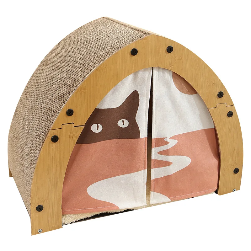 Luxury Four Seasons Universal Corrugated Paper Pet Tent Foldable Wood Cat House with Solid Pattern Cool Cat Nest for Pets - Image 5