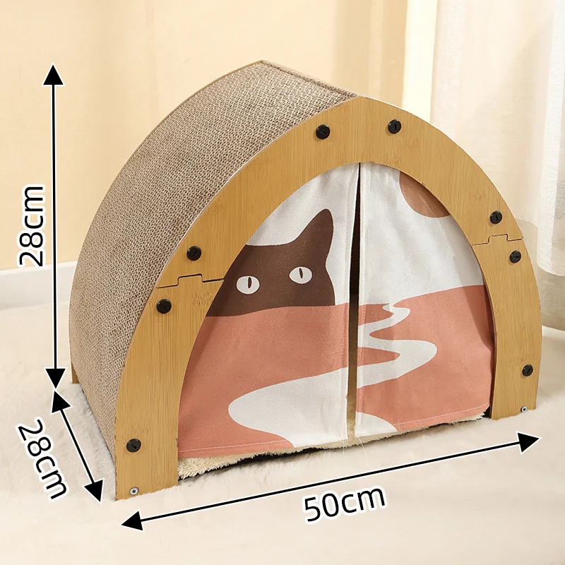 Luxury Four Seasons Universal Corrugated Paper Pet Tent Foldable Wood Cat House with Solid Pattern Cool Cat Nest for Pets - Image 6
