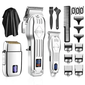 4D 973 New USB Rechargeable Hair Trimmer Set Cordless Barber Trimmer Customized Logo Stainless Steel Barber Hair Clipper Set