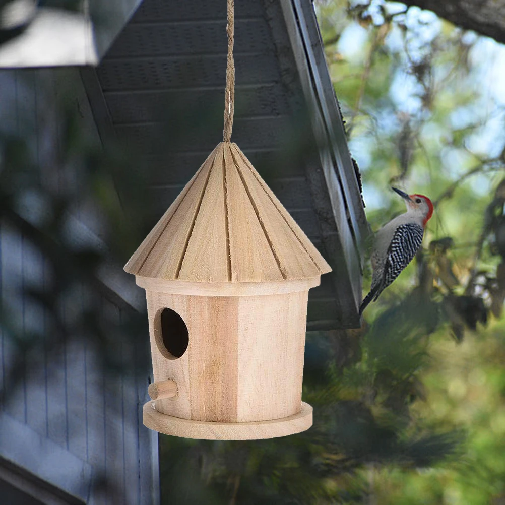 For Birds Wooden Bird Nest Hanging Bird House Natural Wooden Bird Cage Resting Place - Image 2