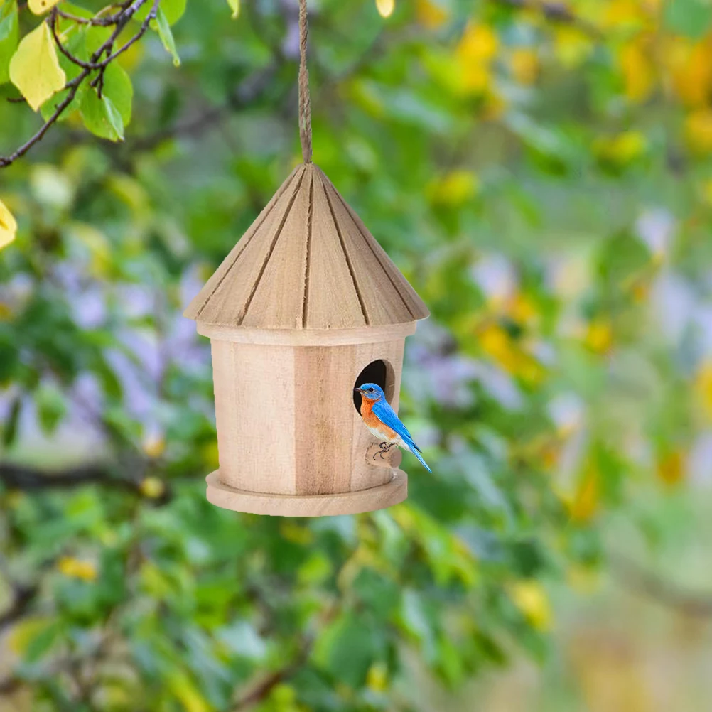 For Birds Wooden Bird Nest Hanging Bird House Natural Wooden Bird Cage Resting Place - Image 3