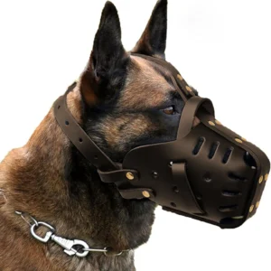Dog Muzzle,Adjustable Leather Pet Muzzle,Training Muzzle to Prevent Biting, Barking and Eating, for German Shepherd, Dalmatian,