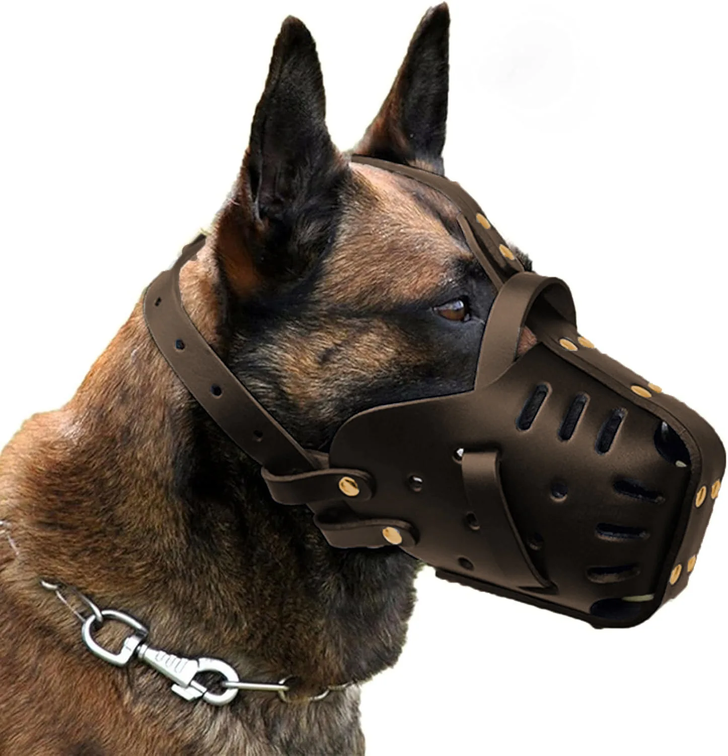 Dog Muzzle,Adjustable Leather Pet Muzzle,Training Muzzle to Prevent Biting, Barking and Eating, for German Shepherd, Dalmatian,