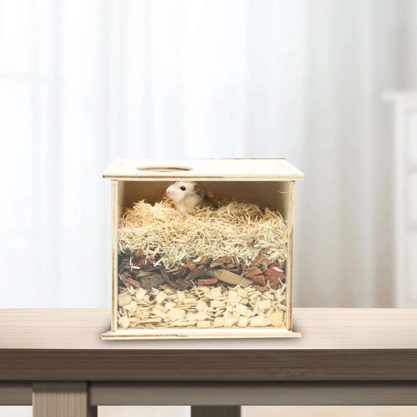 Wooden Hamster Cage Shelter Hutch Bed Hamster Digging Box Visible Wood Shower Room Sand Bath Box for Gerbils Chinchillas - Image 3
