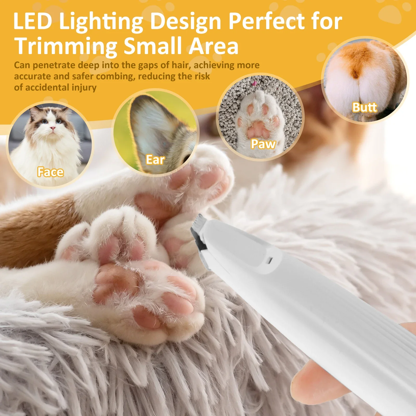 Pet Dog Paw Trimmer with LED Light Low Noise Shaver High-Speed Waterproof Dog Cat Hair Trimmer Clippers Cordless Grooming Tool - Image 4