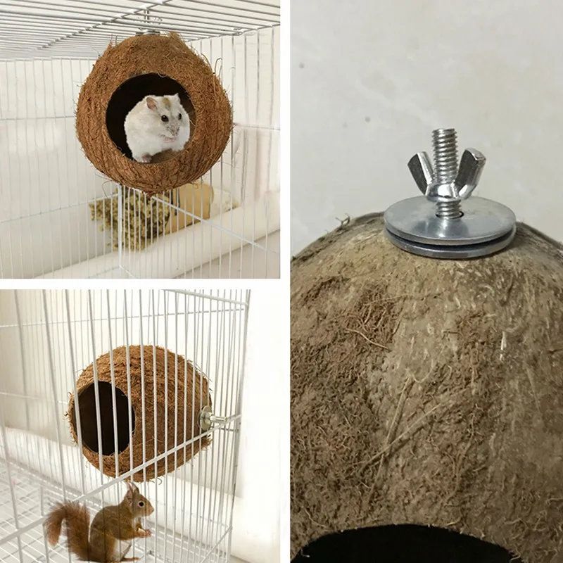 Natural Coco Hideaway Parrot Birds Reptile Coconut Shell Bird Nest Cage Hanging Toy for Budgies Parakeet Cockatiels Hamste House - Image 6
