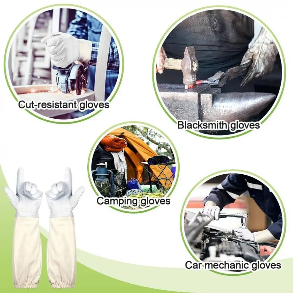 1 Pair Safe Beekeeping Gloves Professional Anti-sting Anti-bee Gloves Canvas Sheepskin Beehive Tools Beekeeping Tools - Image 4