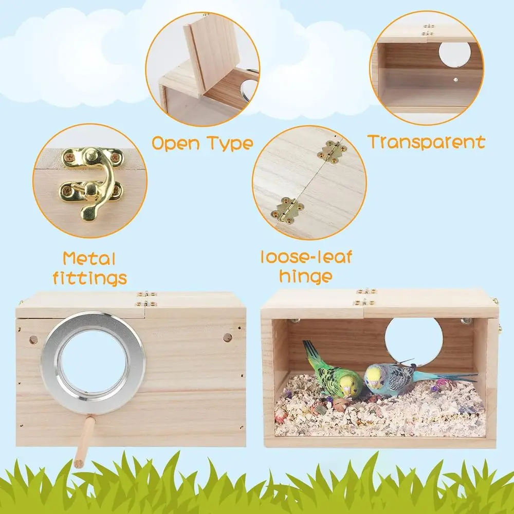 Parakeet Nesting Box Transparent Design, Thwartwise Bird Nest Breeding Box with Perch Wood Bird Cage House for Cockatiel Lovebir - Image 3