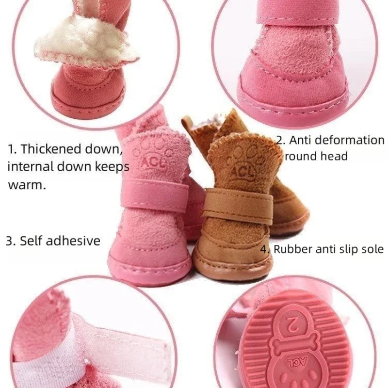 4Pcs Pet Snow Boots Thickened Plush Warm Cotton Non-slip Shoes Small big Dog Sports Shoes Supplies Anti Fouling Won't Fall Off - Image 3