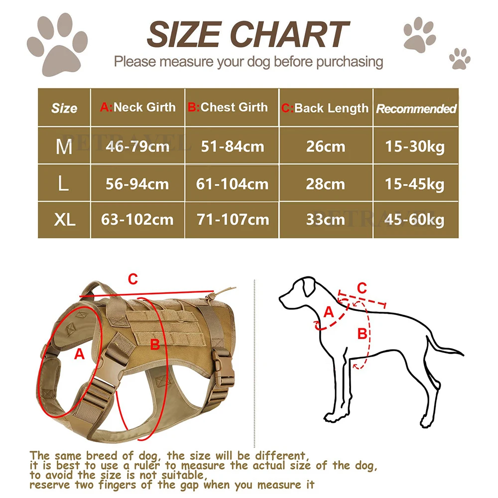 Tactical Dog Harness for Large Pet Harness No-Pull Service Vest Adjustable Military Dog Vest for Training Hunting Walking - Image 3