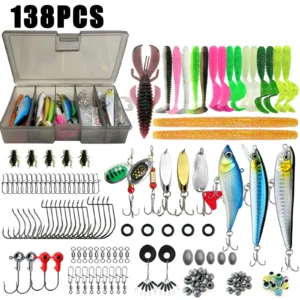 Fishing Lures Tackle Box with Crankbaits, Spoon, Hooks, Weights & Other Accessories, Fishing Bait Lure Gear Kit Gifts for Men