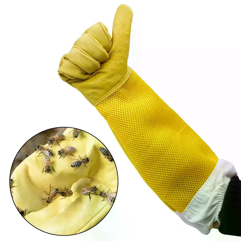 A Pair Of Protective Beekeeping Gloves Net Goatskin Bee Keeping Vented Long Protective Sleeves Beekeeping Equipment And Tools - Image 2