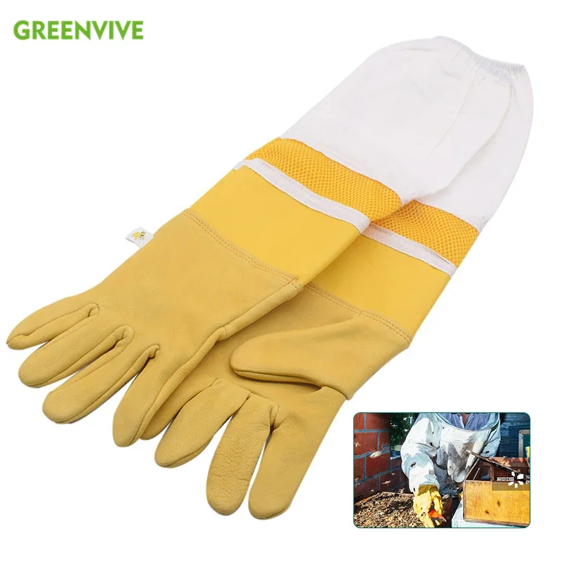 Beekeeping Gloves Sheepskin Protective Beekeeper Gloves Goatskin Beekeeping Bee Vented Long Sleeves Gloves - Image 2