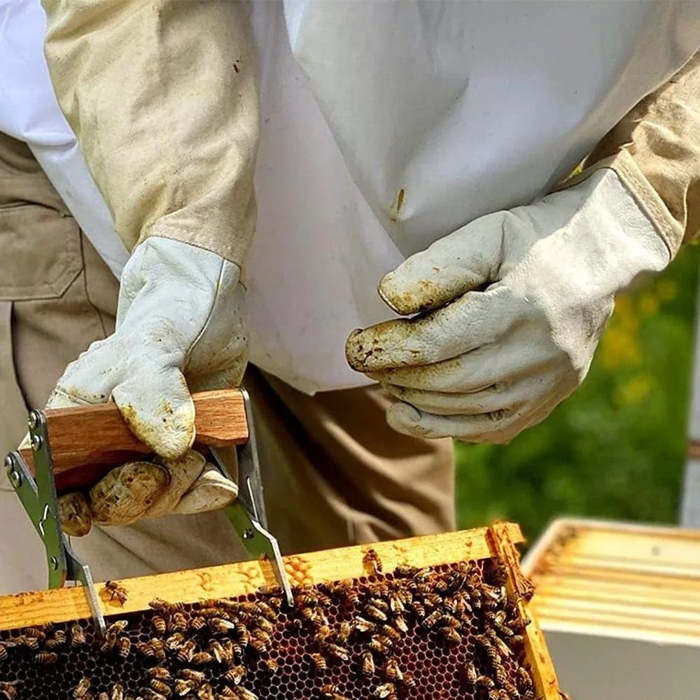 1 Pair Safe Beekeeping Gloves Professional Anti-sting Anti-bee Gloves Canvas Sheepskin Beehive Tools Beekeeping Tools - Image 3