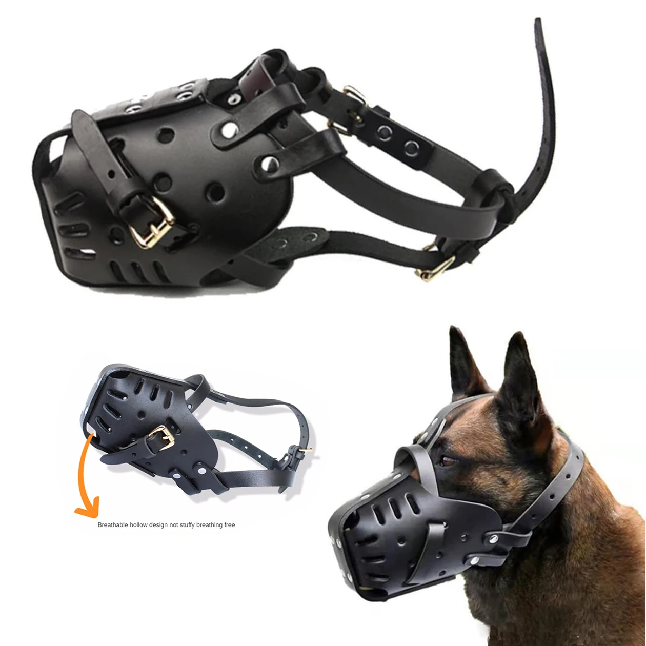 Dog Muzzle,Adjustable Leather Pet Muzzle,Training Muzzle to Prevent Biting, Barking and Eating, for German Shepherd, Dalmatian, - Image 2