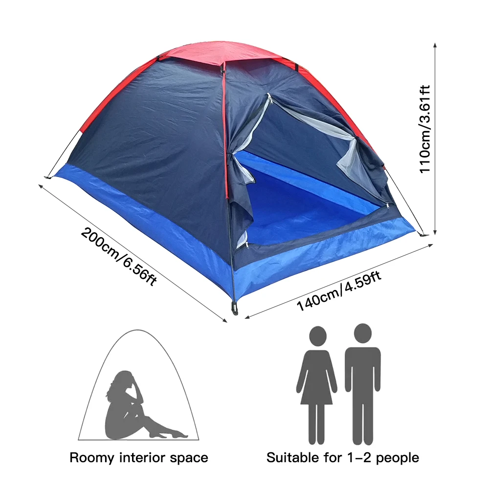 2 People Outdoor Travel Camping Single Layer Tent with Bag for Outdoor Camping Traveling for Summer Spring Autumn 3 Seasons - Image 6