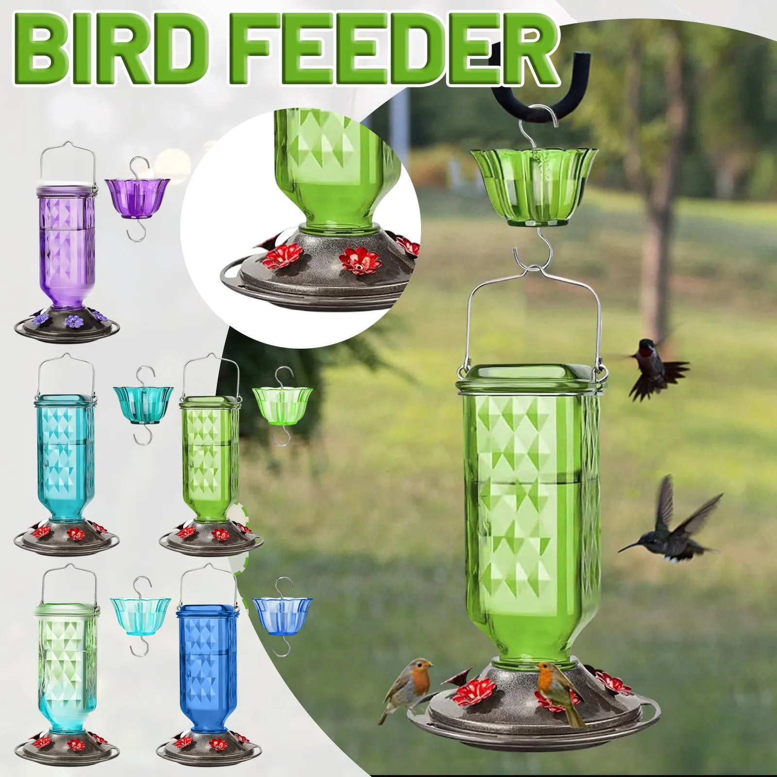 Glass Hanging Hummingbird Feeder Ant-Proof Bird Feeder Outdoor Garden Hanging Decorations Unique Gift For Parents - Image 2