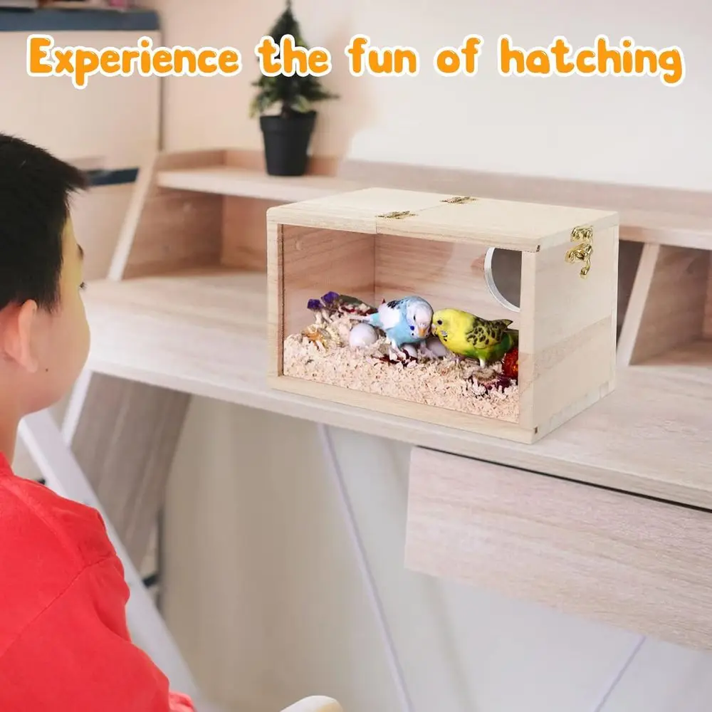 Parakeet Nesting Box Transparent Design, Thwartwise Bird Nest Breeding Box with Perch Wood Bird Cage House for Cockatiel Lovebir - Image 5