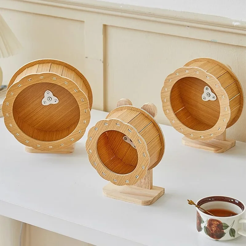 21CM Solid Wood Hamsters Wheel Silent Exercise Running Hamsters Wheel with Bracket Roller Train Small Animals Toys Pet Products - Image 5