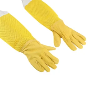Beekeeping Protective Gloves, Beekeeper Sleeves Breathable Anti Bee Cloth, Apiculture Sheepskin Long Yellow Mesh Gloves 1Pair