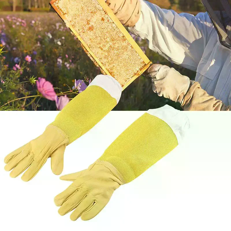 A Pair Of Protective Beekeeping Gloves Net Goatskin Bee Keeping Vented Long Protective Sleeves Beekeeping Equipment And Tools