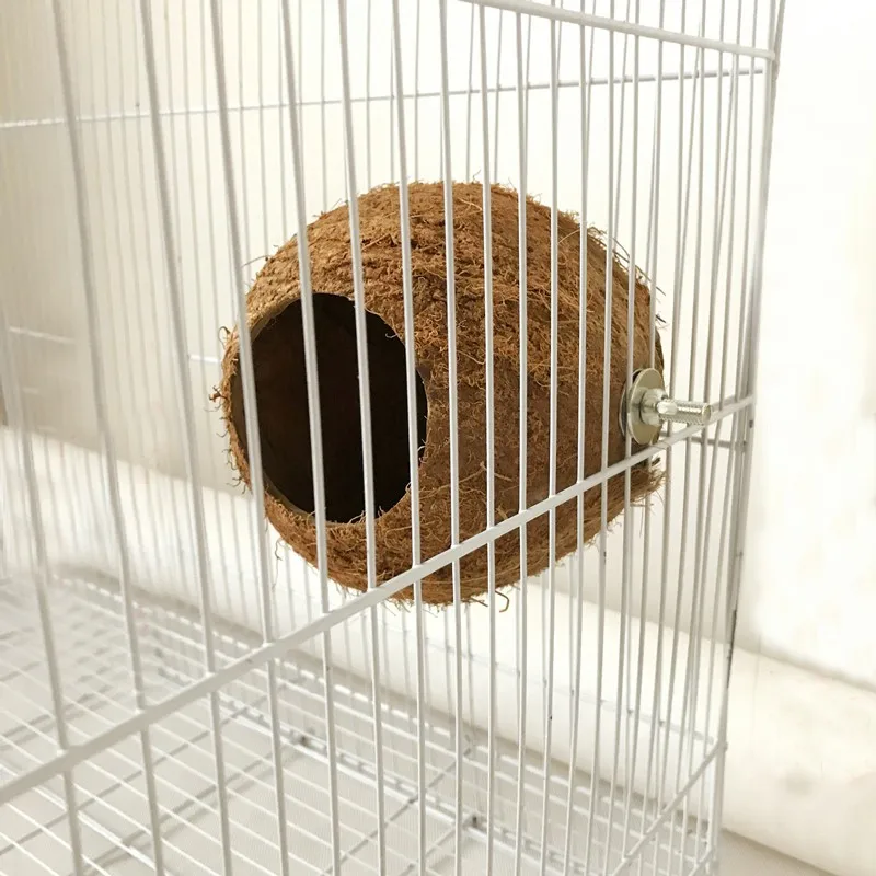 Natural Coco Hideaway Parrot Birds Reptile Coconut Shell Bird Nest Cage Hanging Toy for Budgies Parakeet Cockatiels Hamste House - Image 3