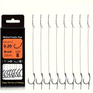 8 Pieces, Method Feeder Fishing Equipment, 4inch Braided Wire, Lead Pendant, Barb with Needle, Various Sizes, # 6、 # 8、 # 10、 # 12, Great for Carp Fishing