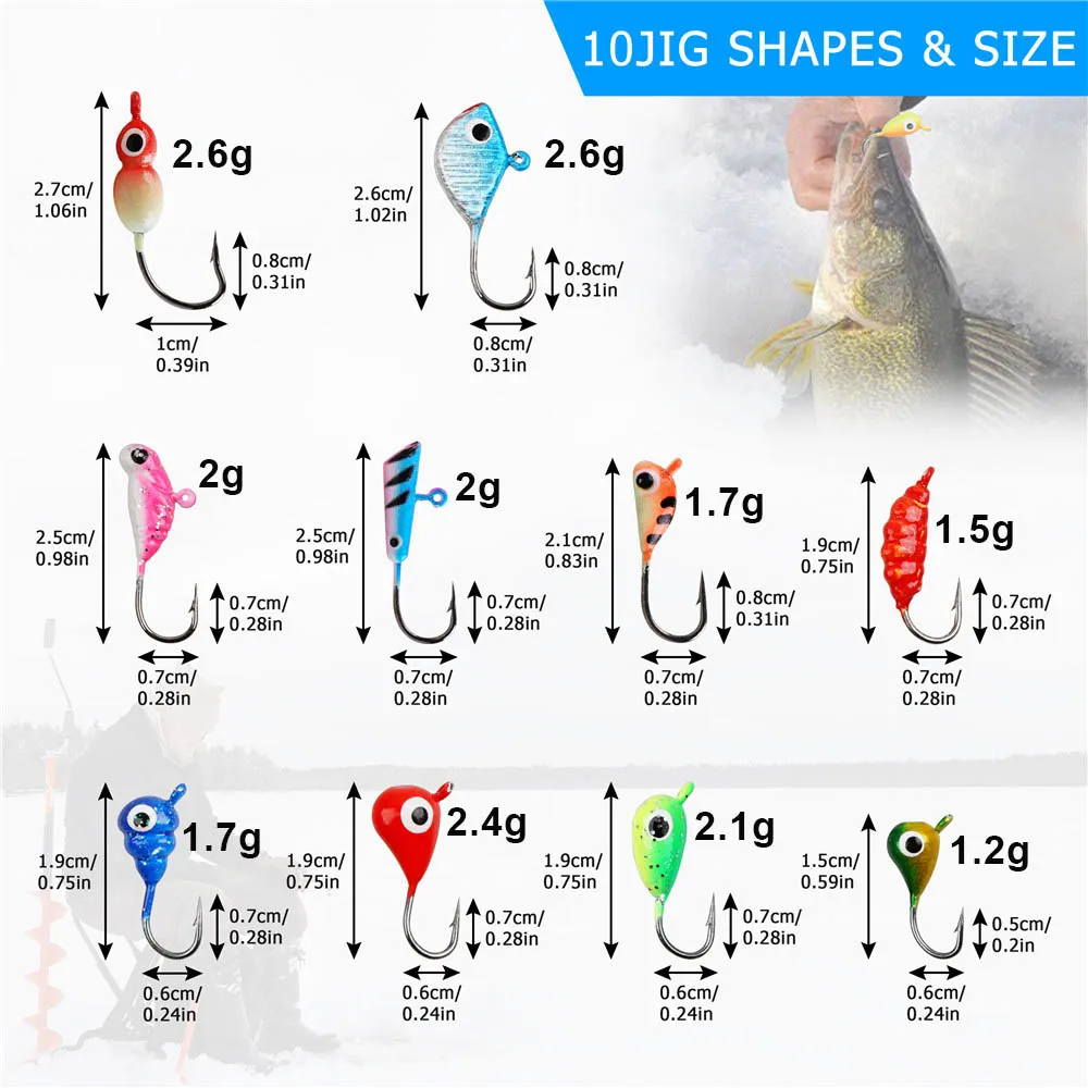 12Pcs Winter Ice Fishing Lure ice jigs for Crappie Bass Panfish 1.2g-2.6g Artificial bait Hard Jig Head Hooks Fishing Kit - Image 2
