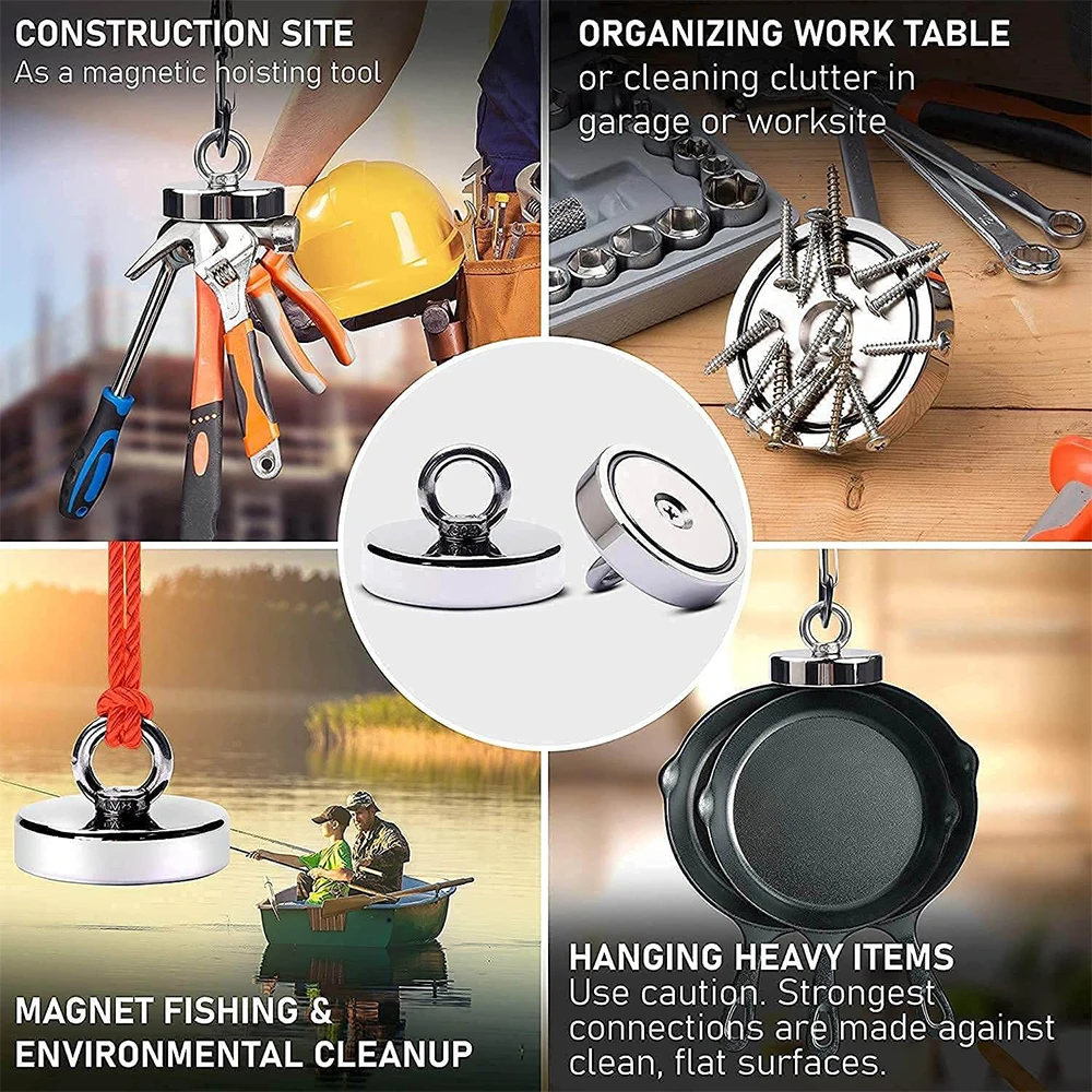 D16~D42mm Super Strong Neodymium Fishing Hook N52 Heavy Duty Rare Earth Neodymium with Countersunk Hole Eyebolt Salvage Magnetic - Image 6