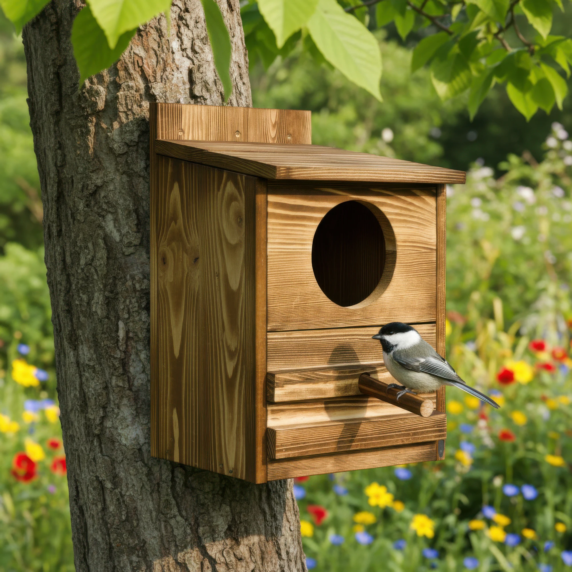 Bingopaw Owl House Prebuilt Box for Outside Screech Owls Kestrels Large Handmade Wooden Rectangular Opening Bird Box with Stand - Image 3
