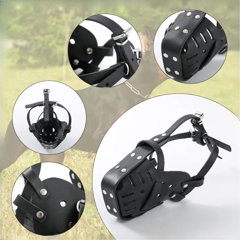 Dog Muzzle,Adjustable Leather Pet Muzzle,Training Muzzle to Prevent Biting, Barking and Eating, for German Shepherd, Dalmatian, - Image 4