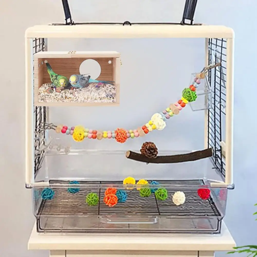Parakeet Nesting Box Transparent Design, Thwartwise Bird Nest Breeding Box with Perch Wood Bird Cage House for Cockatiel Lovebir - Image 6