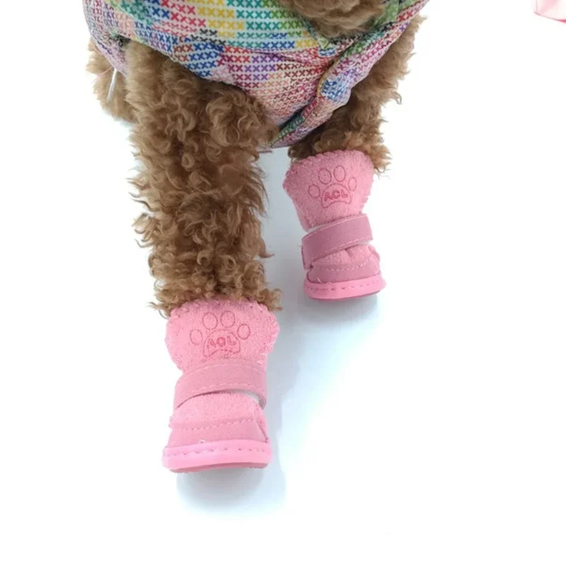 4Pcs Pet Snow Boots Thickened Plush Warm Cotton Non-slip Shoes Small big Dog Sports Shoes Supplies Anti Fouling Won't Fall Off - Image 4