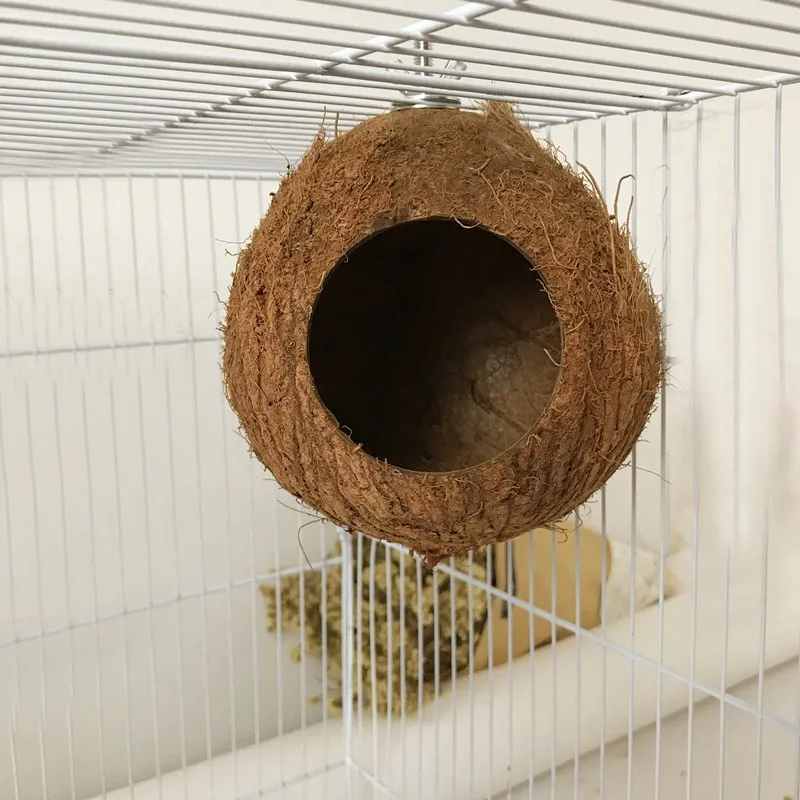 Natural Coco Hideaway Parrot Birds Reptile Coconut Shell Bird Nest Cage Hanging Toy for Budgies Parakeet Cockatiels Hamste House - Image 2
