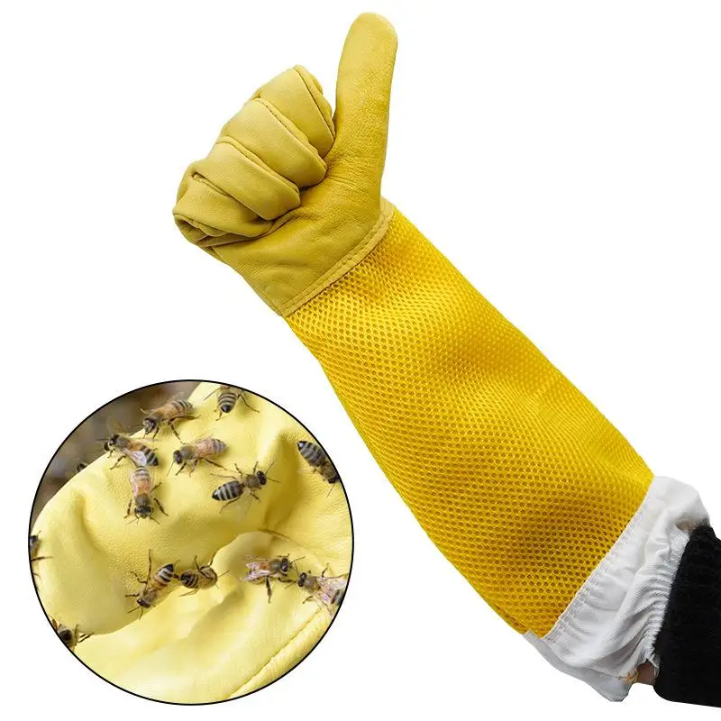 A Pair Of Protective Beekeeping Gloves Net Goatskin Bee Keeping Vented Long Protective Sleeves Beekeeping Equipment And Tools - Image 3